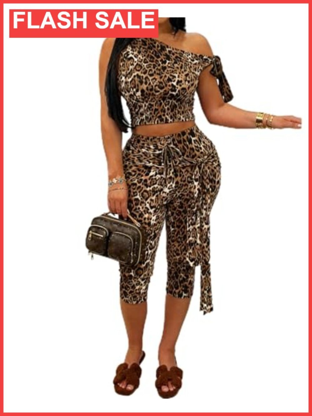 Women 2 Piece Outfit Off Shoulder Crop Top Capri Leggings Set